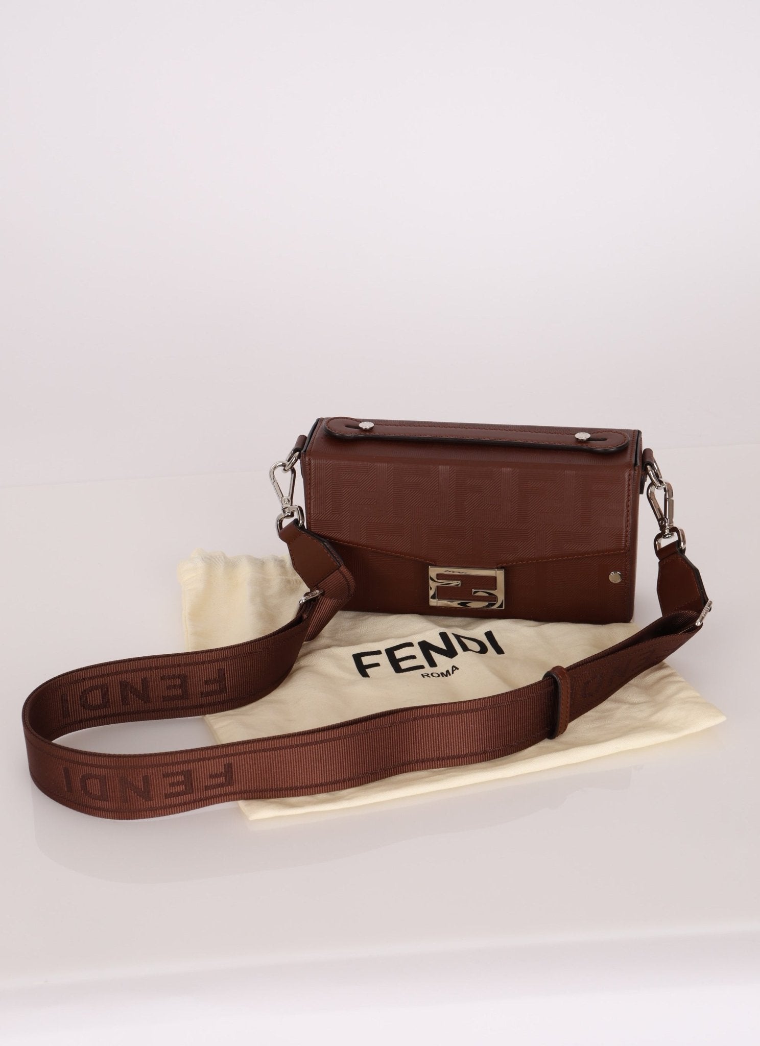Fendi Chocolate Zucca Soft Trunk Baguette with Strap - FashioNica