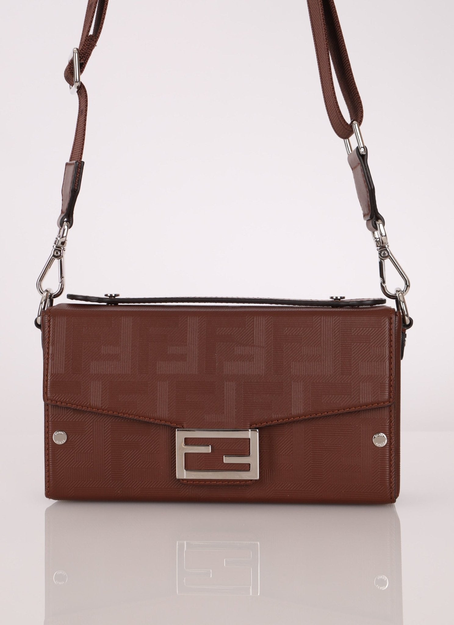 Fendi Chocolate Zucca Soft Trunk Baguette with Strap - FashioNica