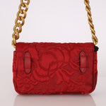Fendi Floral Embroidered Red Baguette Waist Bag - FashioNica