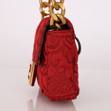 Fendi Floral Embroidered Red Baguette Waist Bag - FashioNica