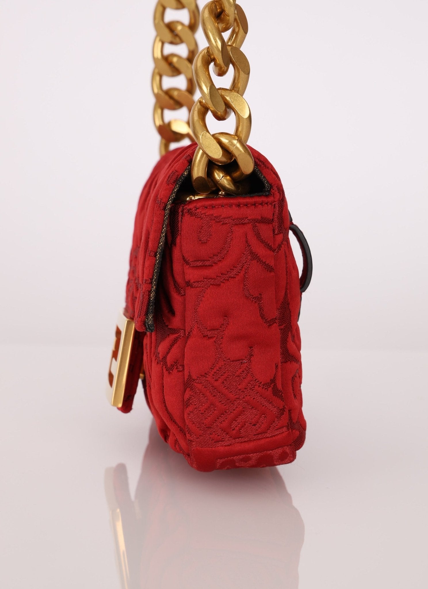 Fendi Floral Embroidered Red Baguette Waist Bag - FashioNica