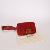 Fendi Floral Embroidered Red Baguette Waist Bag - FashioNica