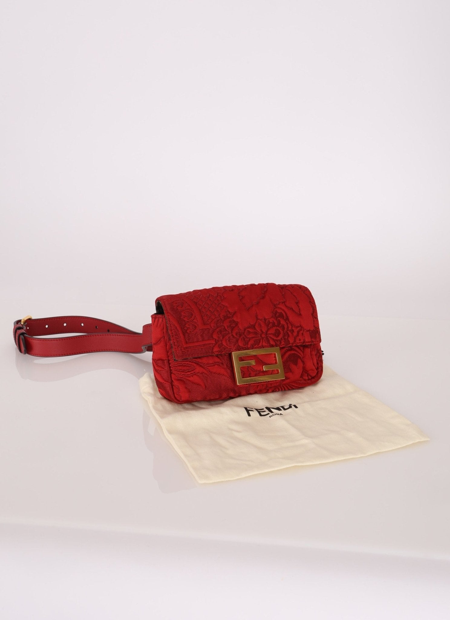 Fendi Floral Embroidered Red Baguette Waist Bag - FashioNica