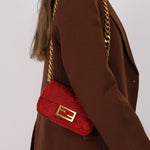 Fendi Floral Embroidered Red Baguette Waist Bag - FashioNica