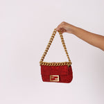 Fendi Floral Embroidered Red Baguette Waist Bag - FashioNica