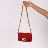 Fendi Floral Embroidered Red Baguette Waist Bag - FashioNica