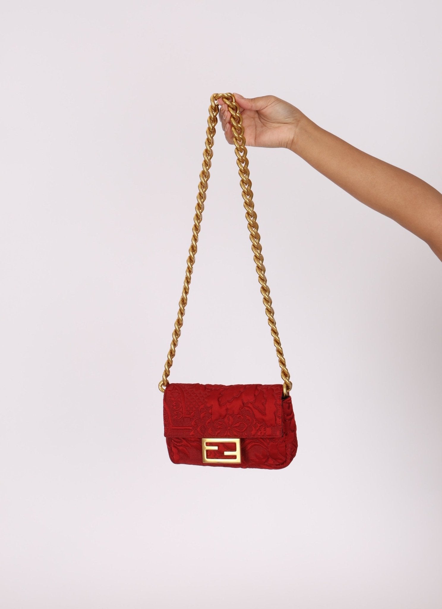Fendi Floral Embroidered Red Baguette Waist Bag - FashioNica