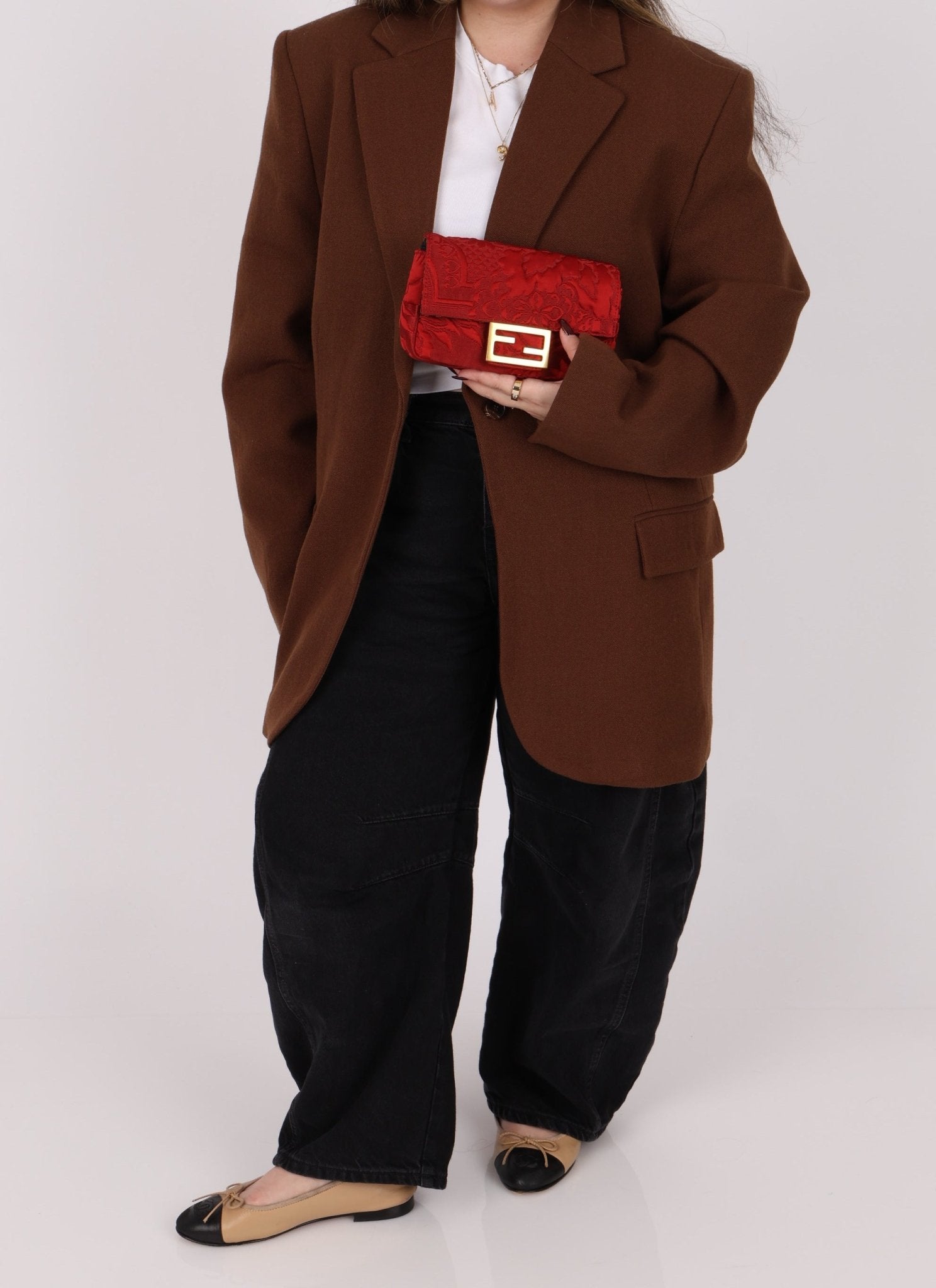 Fendi Floral Embroidered Red Baguette Waist Bag - FashioNica