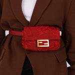 Fendi Floral Embroidered Red Baguette Waist Bag - FashioNica