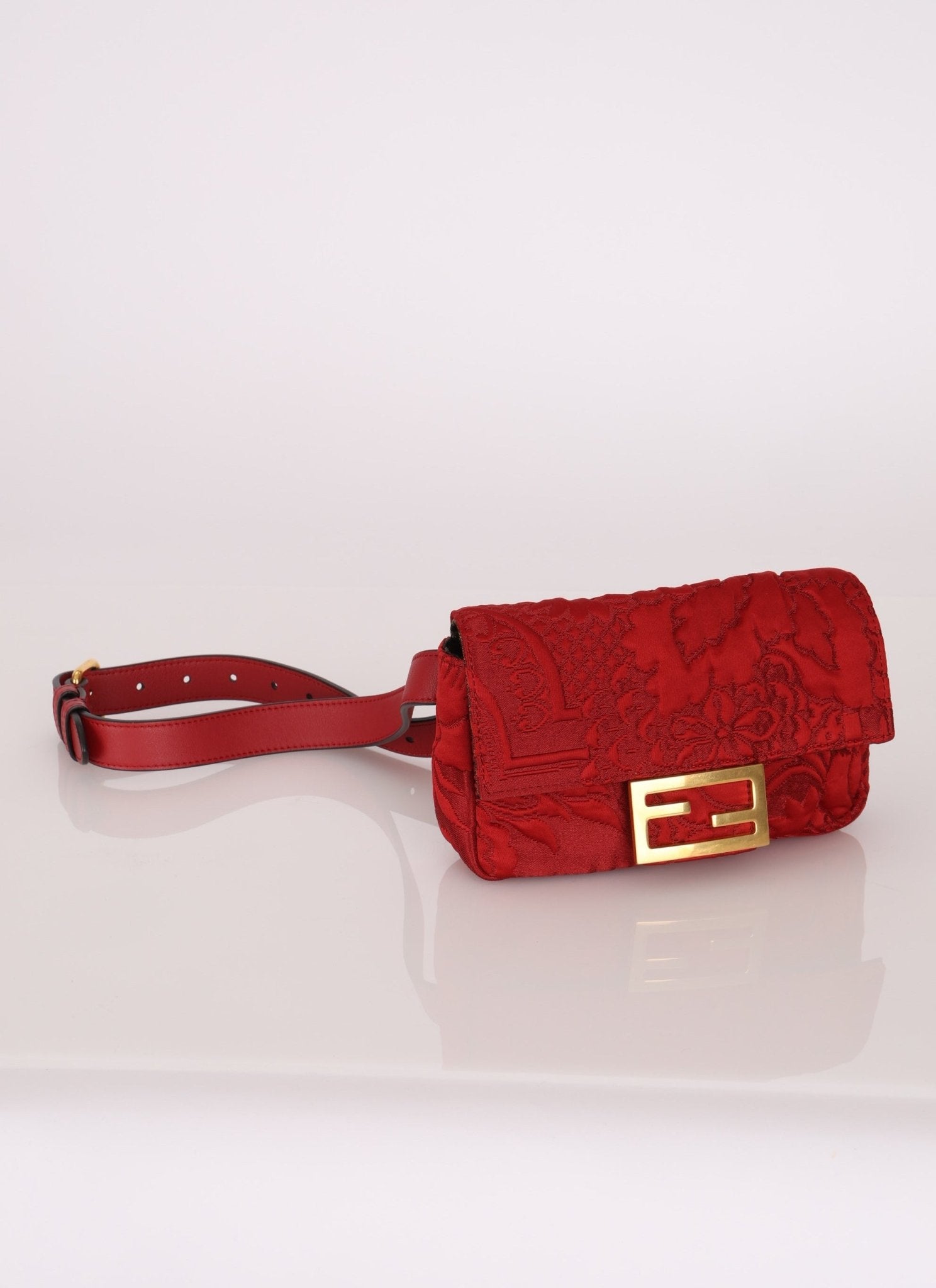 Fendi Floral Embroidered Red Baguette Waist Bag - FashioNica