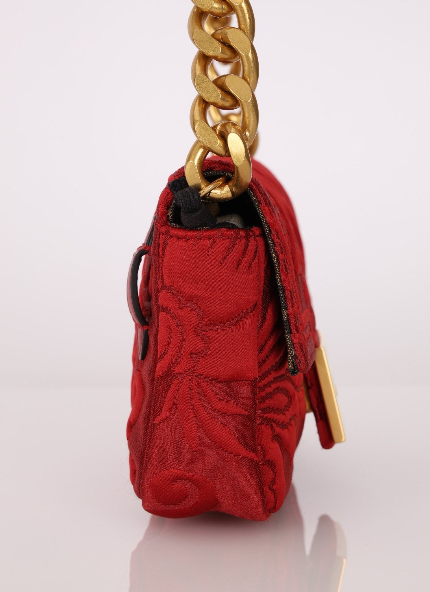 Fendi Floral Embroidered Red Baguette Waist Bag - FashioNica