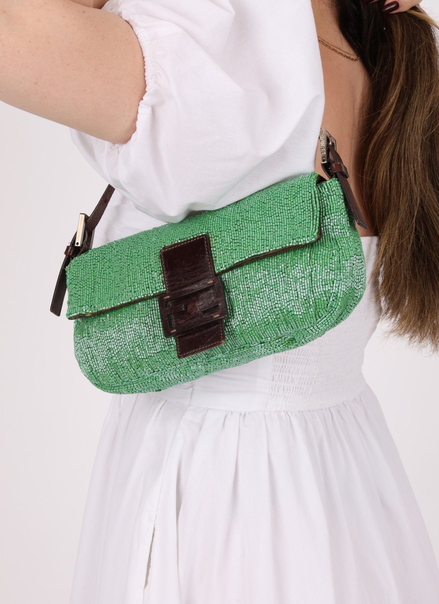Fendi Green Beaded Baguette - FashioNica