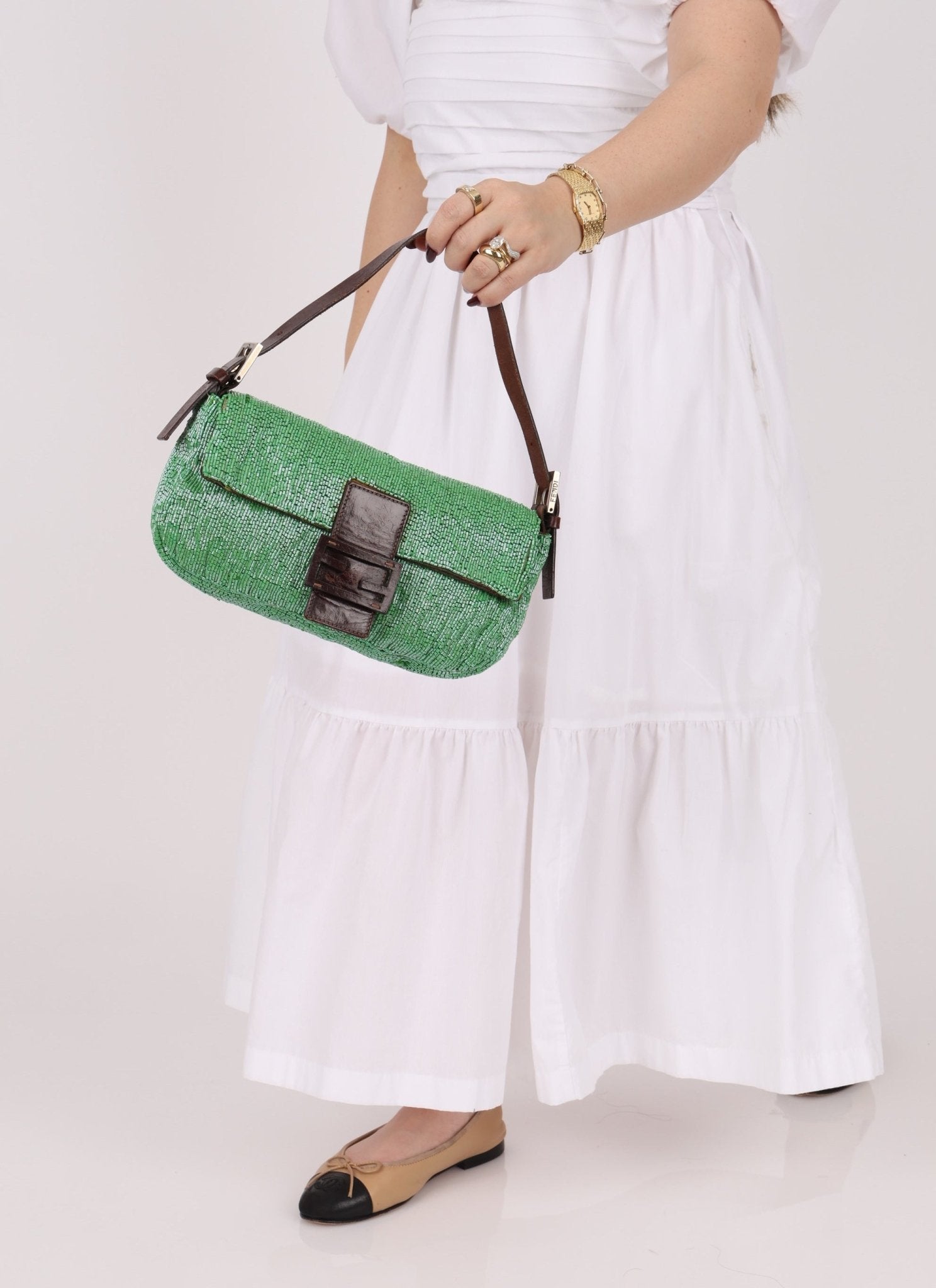 Fendi Green Beaded Baguette - FashioNica