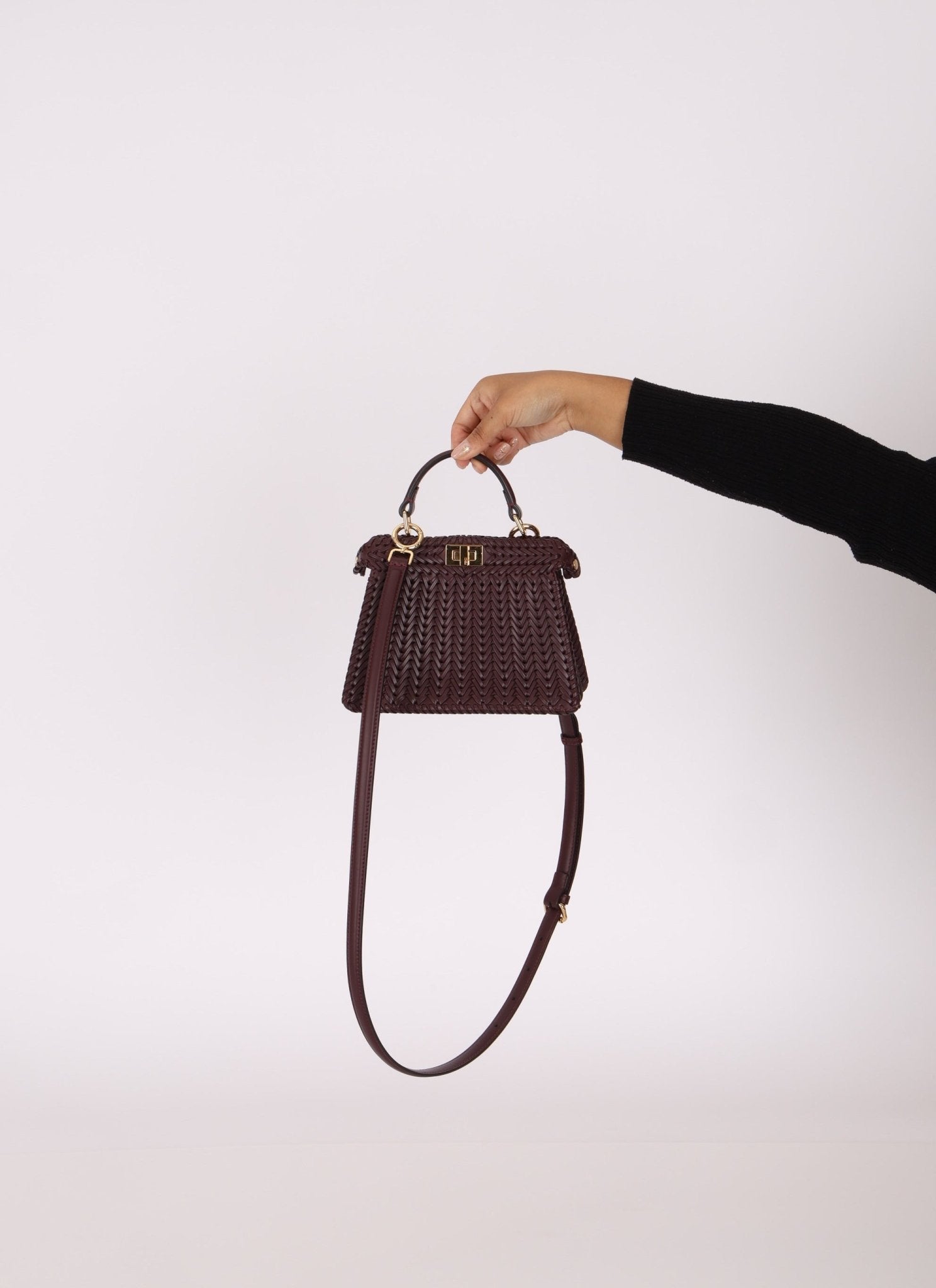 Fendi Woven Leather Petite Peekaboo ISeeU w Strap - FashioNica