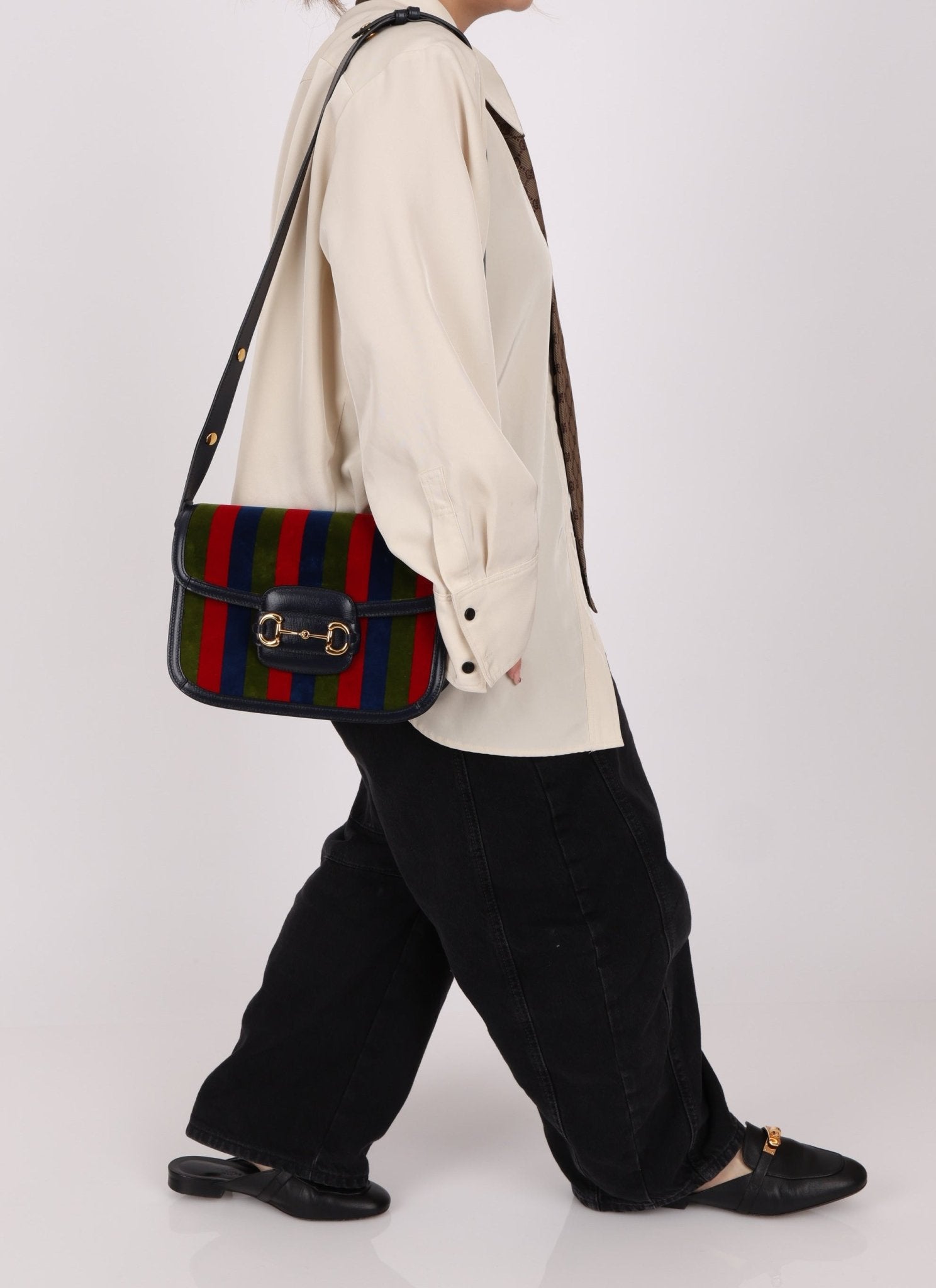 Gucci 1955 Velvet Baiadera Stripe Horsebit Shoulder Bag - FashioNica