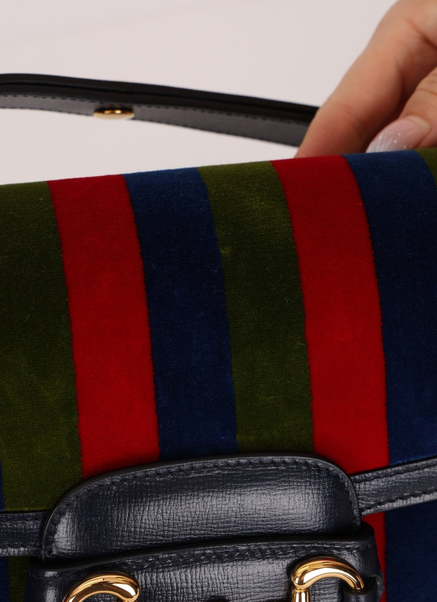 Gucci 1955 Velvet Baiadera Stripe Horsebit Shoulder Bag - FashioNica