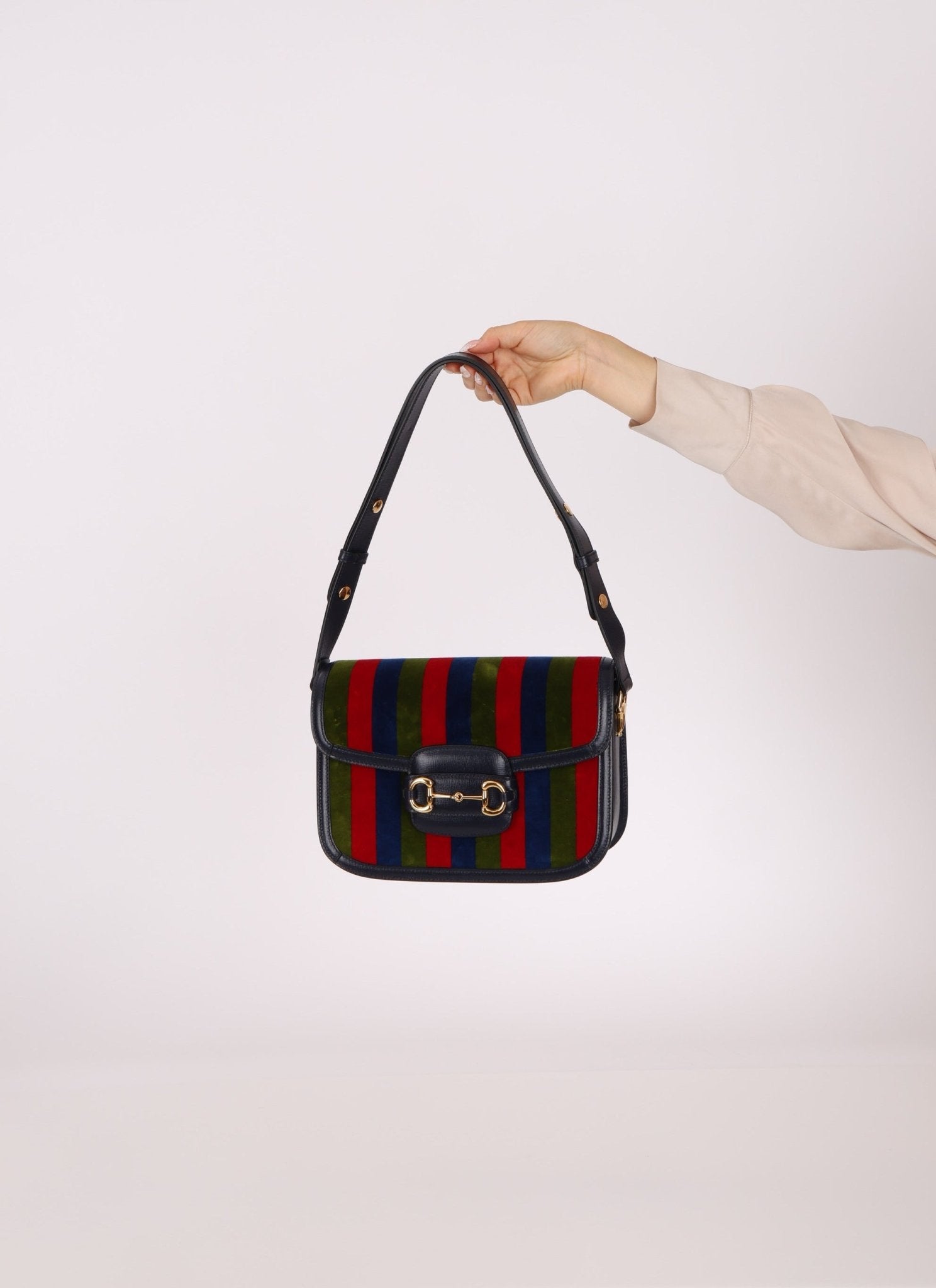 Gucci 1955 Velvet Baiadera Stripe Horsebit Shoulder Bag - FashioNica