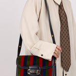 Gucci 1955 Velvet Baiadera Stripe Horsebit Shoulder Bag - FashioNica