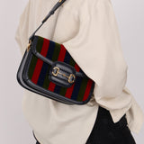 Gucci 1955 Velvet Baiadera Stripe Horsebit Shoulder Bag - FashioNica