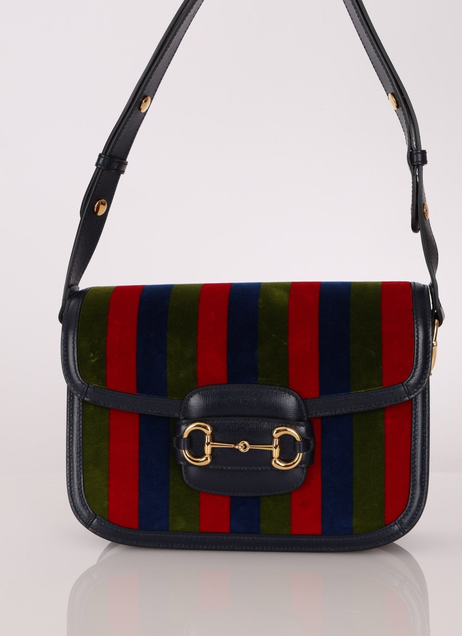 Gucci 1955 Velvet Baiadera Stripe Horsebit Shoulder Bag - FashioNica