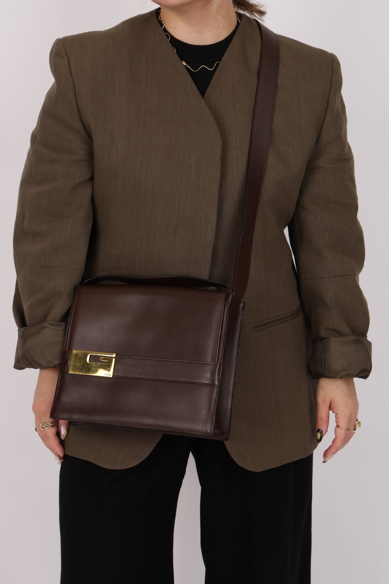 Gucci Box Calf Chocolate Square G Flap Bag - FashioNica