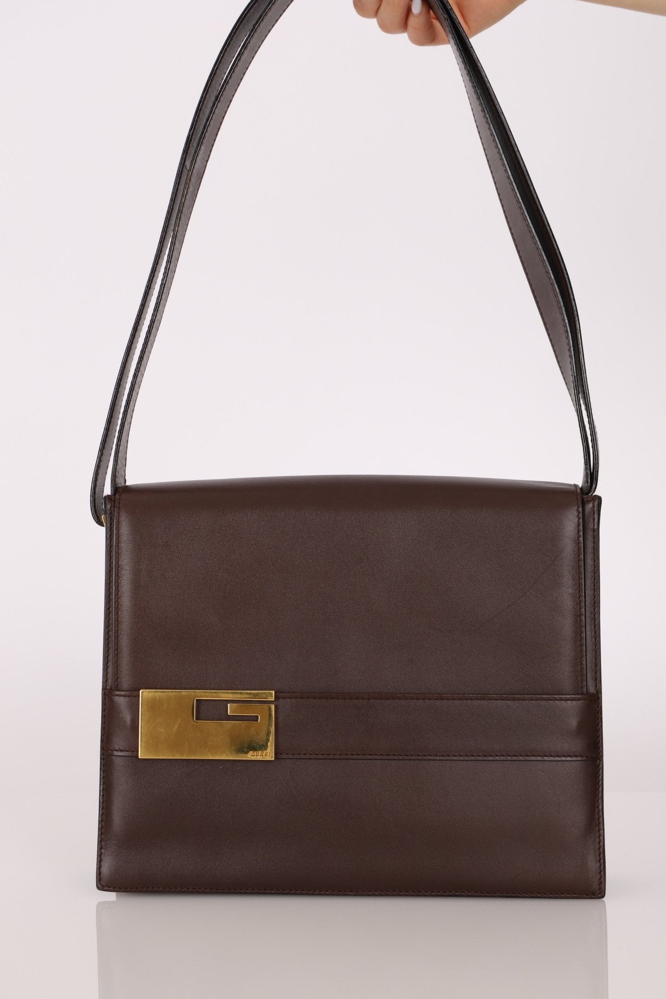Gucci Box Calf Chocolate Square G Flap Bag - FashioNica