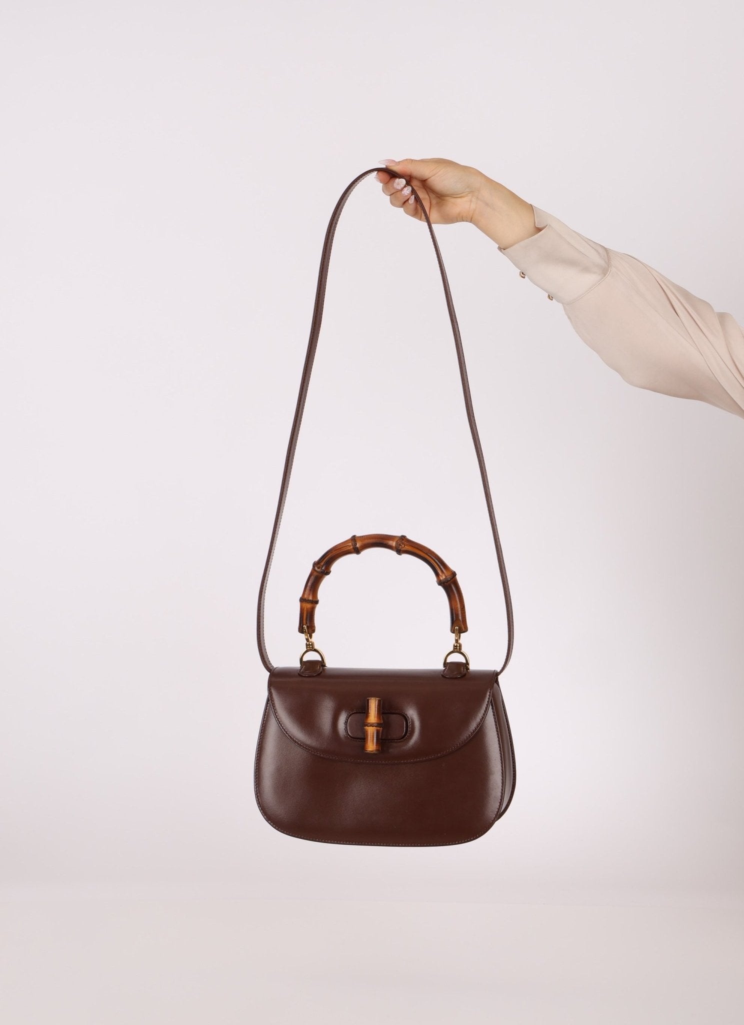 Gucci Boxcalf Chocolate Bamboo Top Handle - FashioNica