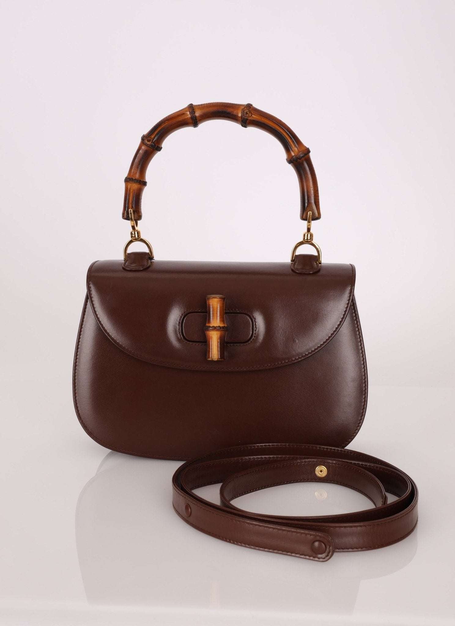 Gucci Boxcalf Chocolate Bamboo Top Handle - FashioNica
