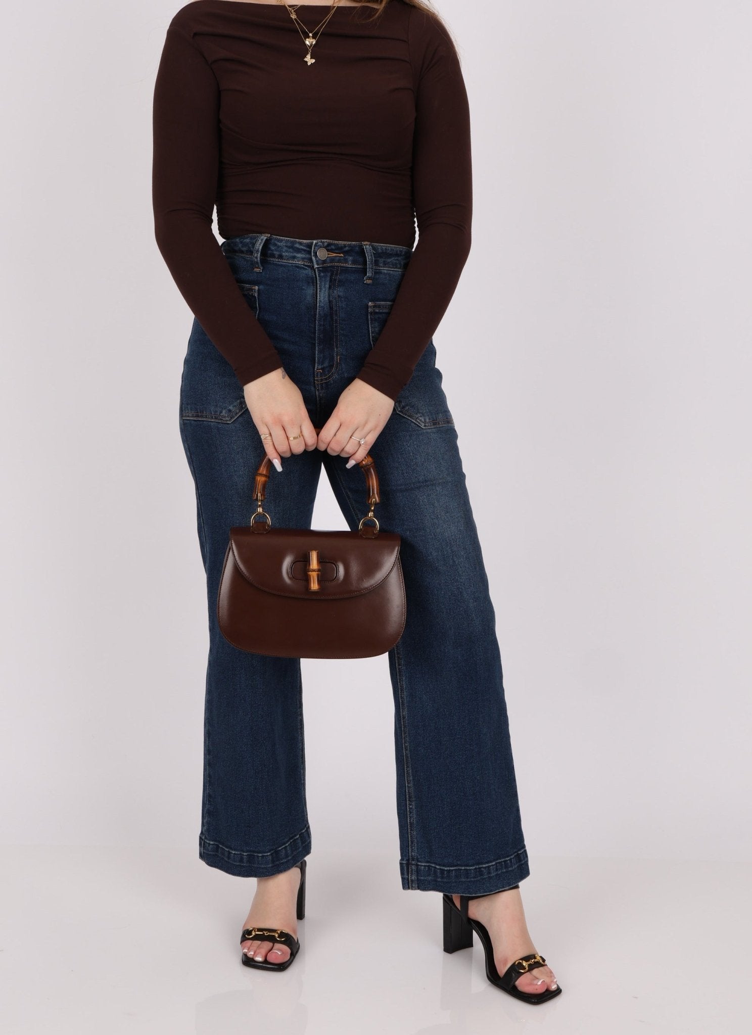 Gucci Boxcalf Chocolate Bamboo Top Handle - FashioNica