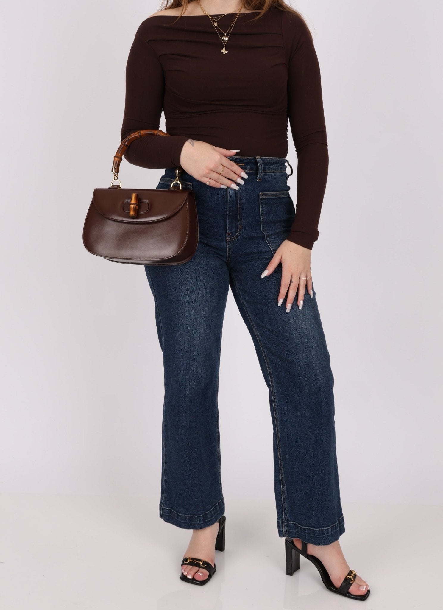 Gucci Boxcalf Chocolate Bamboo Top Handle - FashioNica