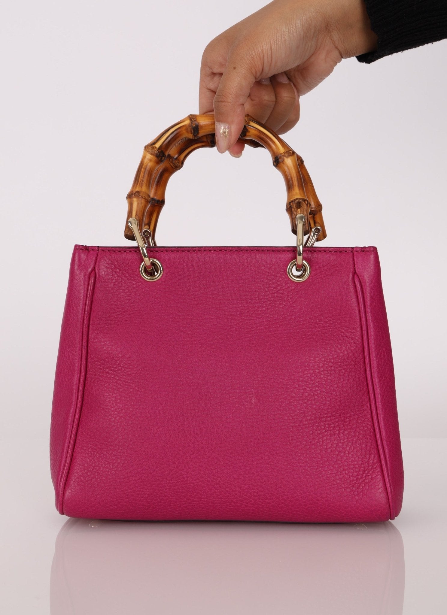 Gucci Calfskin Bamboo Bright Bougainville Mini Shopper Tote - FashioNica