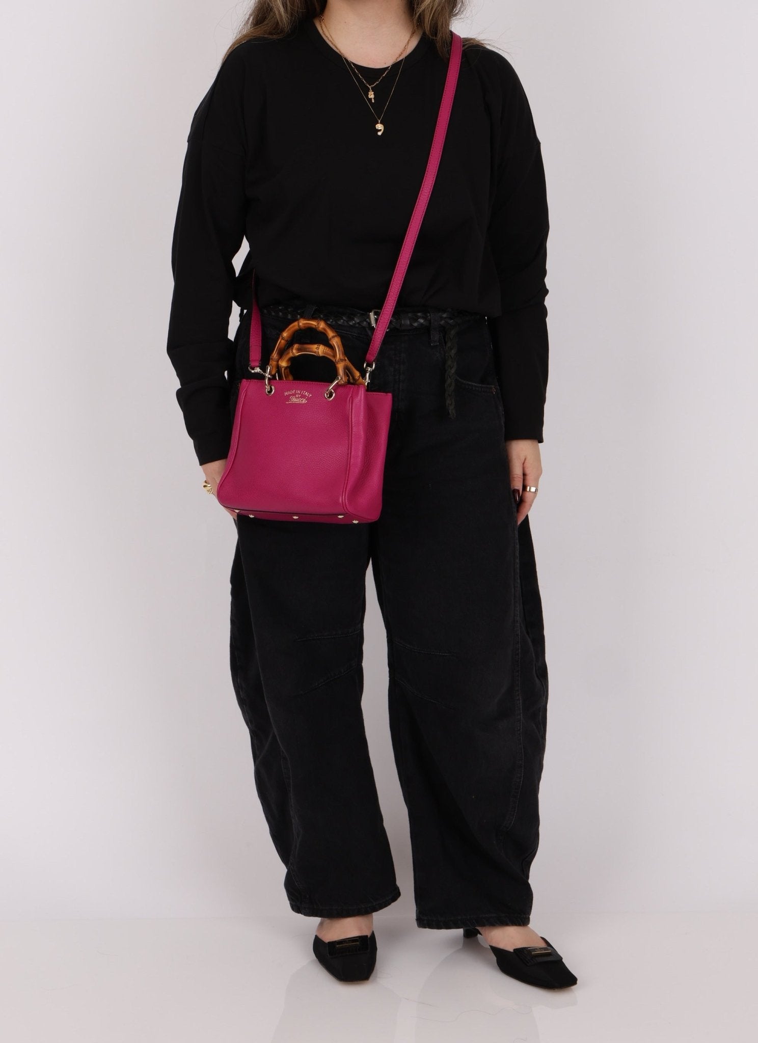 Gucci Calfskin Bamboo Bright Bougainville Mini Shopper Tote - FashioNica