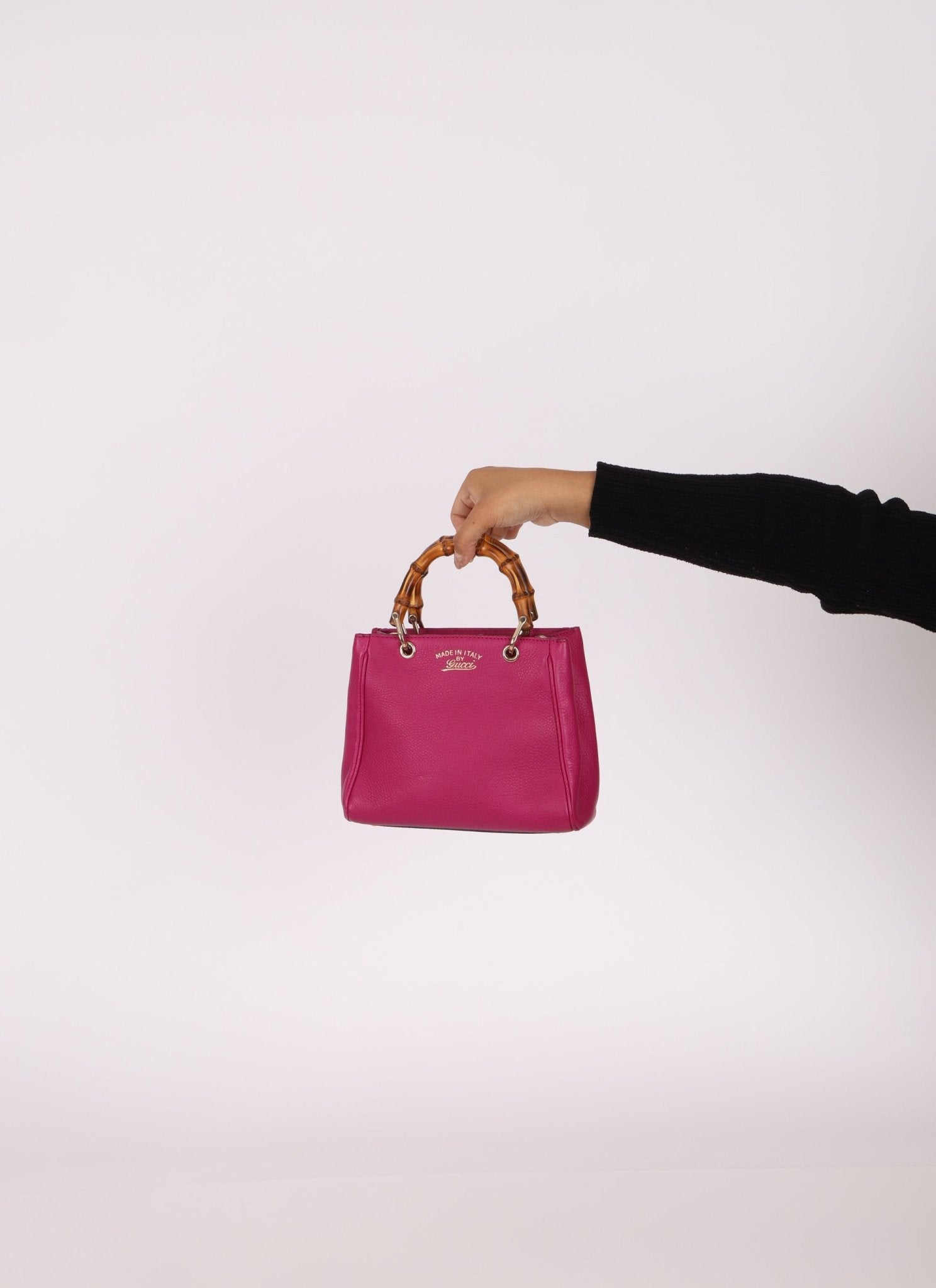 Gucci Calfskin Bamboo Bright Bougainville Mini Shopper Tote - FashioNica