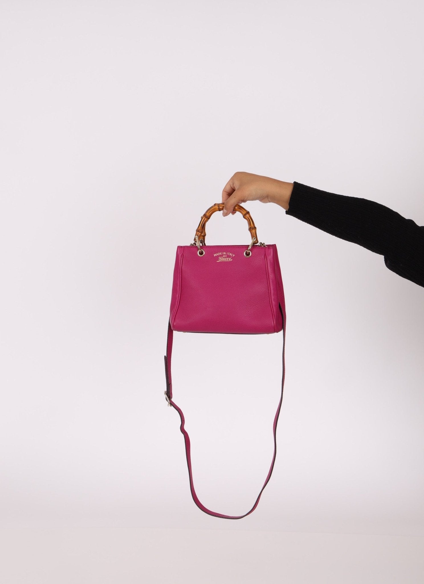 Gucci Calfskin Bamboo Bright Bougainville Mini Shopper Tote - FashioNica