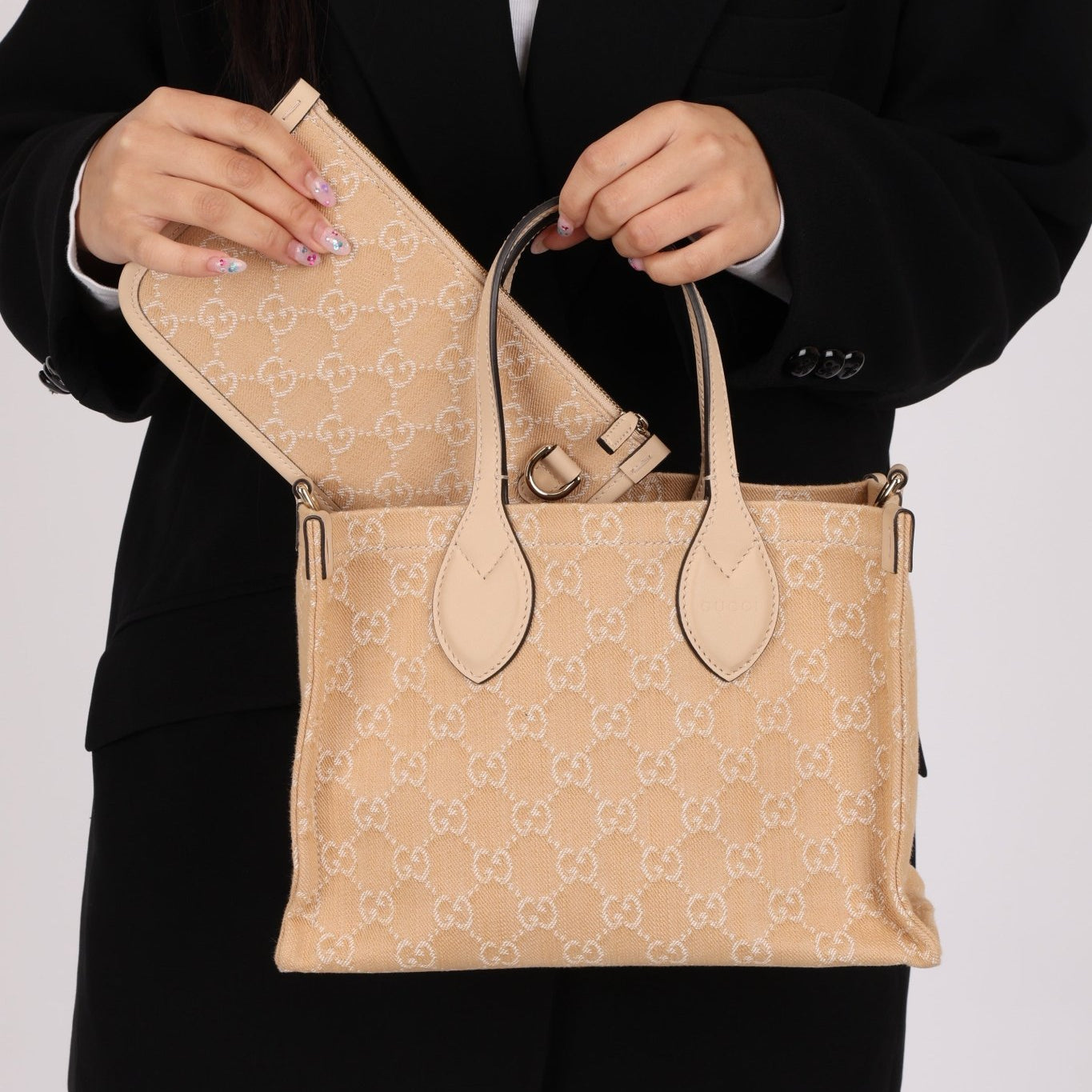 Gucci Canvas GG Denim Ophidia Medium Tote w/ Pouch - FashioNica