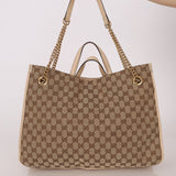 Gucci Canvas Monogram Large 1955 Horsebit Chain Tote - FashioNica