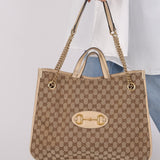 Gucci Canvas Monogram Large 1955 Horsebit Chain Tote - FashioNica