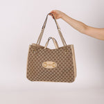 Gucci Canvas Monogram Large 1955 Horsebit Chain Tote - FashioNica