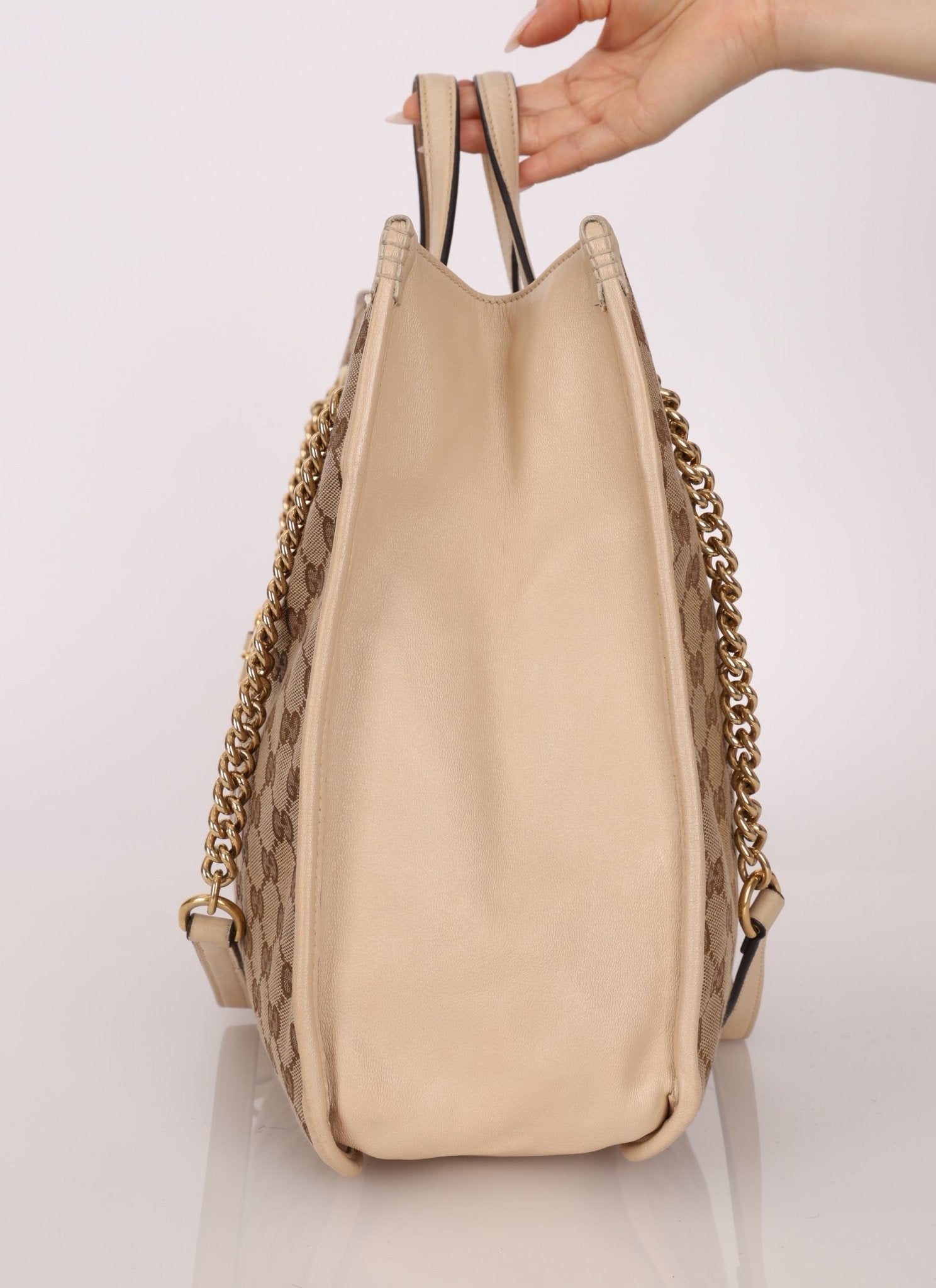 Gucci Canvas Monogram Large 1955 Horsebit Chain Tote - FashioNica