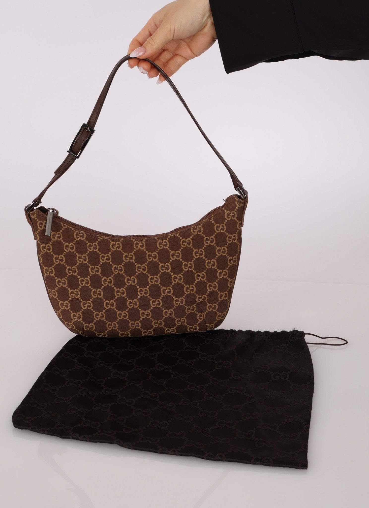 Gucci Chocolate Monogram Canvas Shoulder Bag - FashioNica