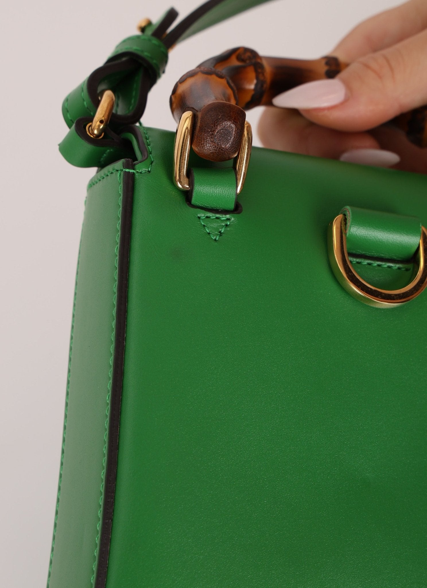 Gucci Green Bamboo Turnlock Vertical Top Handle 3 Way Bag - FashioNica
