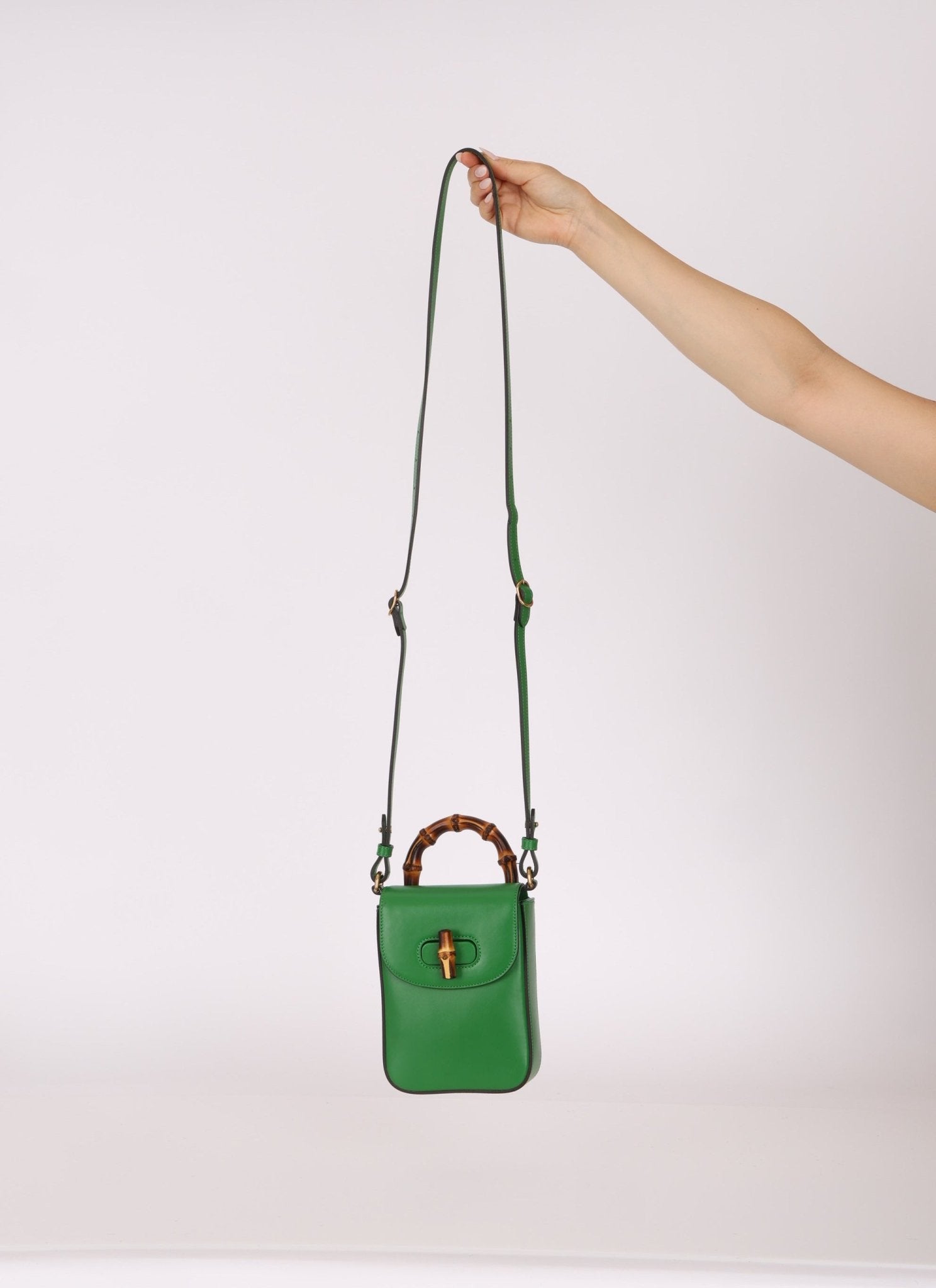 Gucci Green Bamboo Turnlock Vertical Top Handle 3 Way Bag - FashioNica