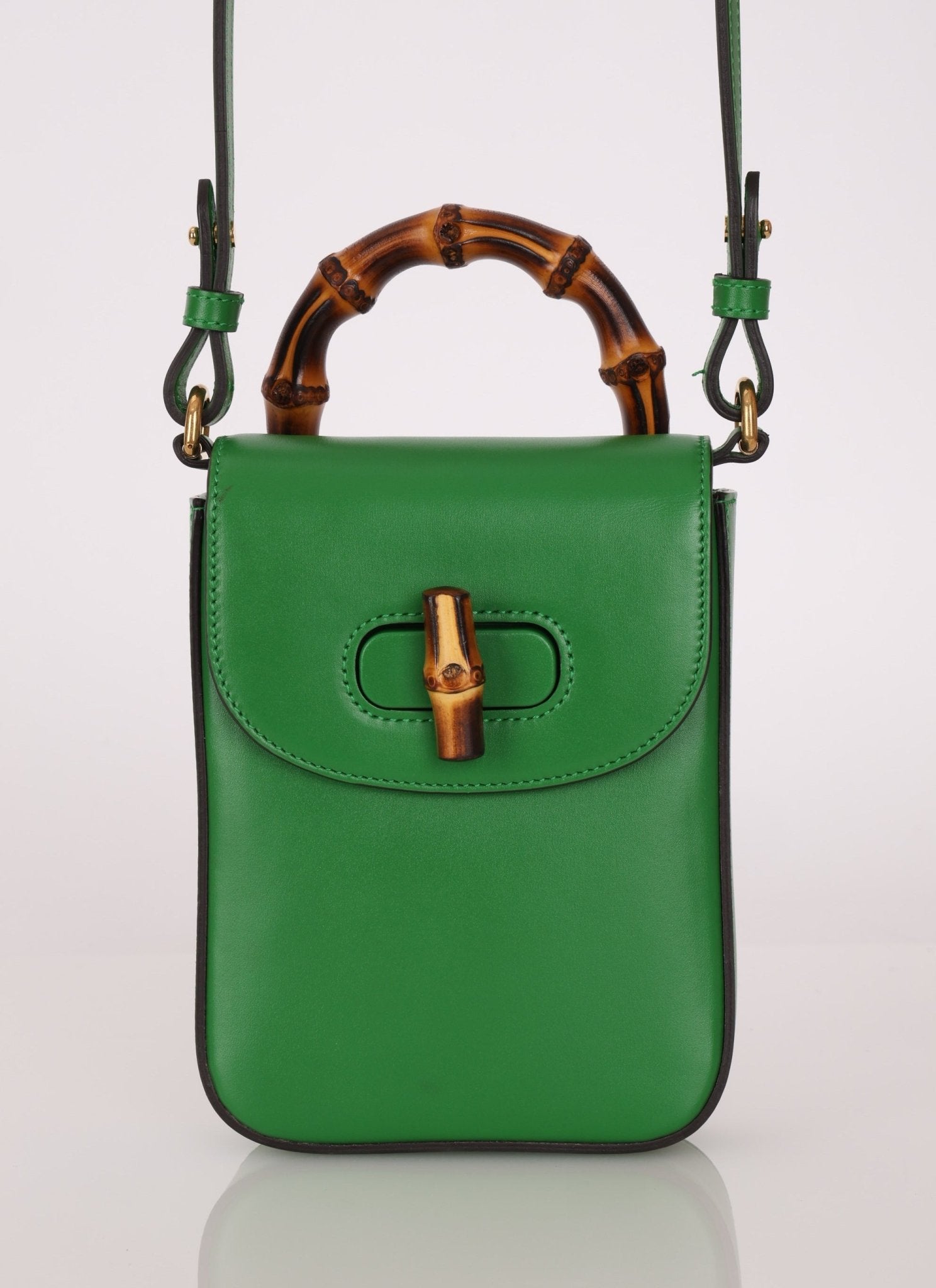 Gucci Green Bamboo Turnlock Vertical Top Handle 3 Way Bag - FashioNica