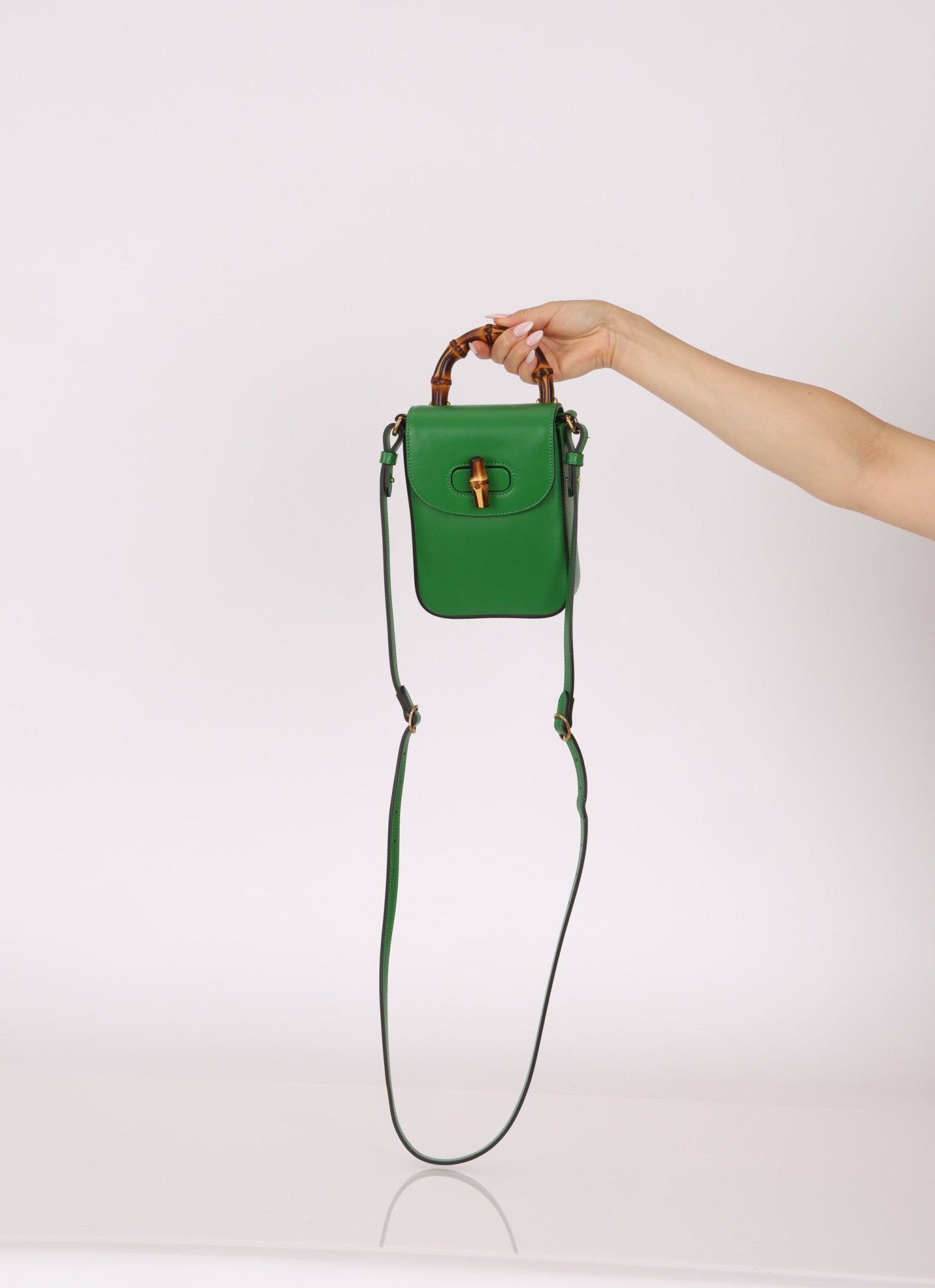 Gucci Green Bamboo Turnlock Vertical Top Handle 3 Way Bag - FashioNica