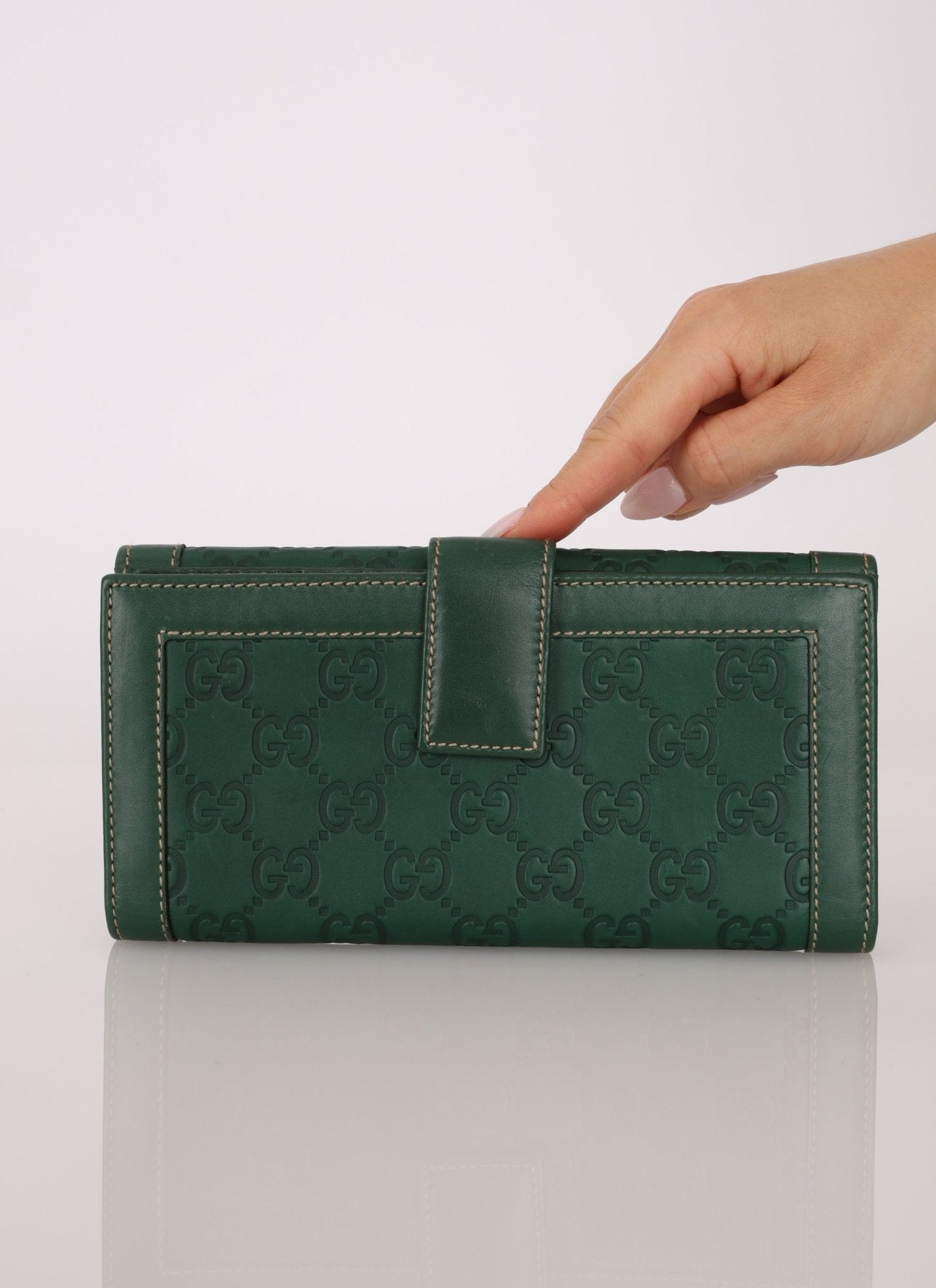 Gucci Green Leather Guccissima Long Wallet - FashioNica
