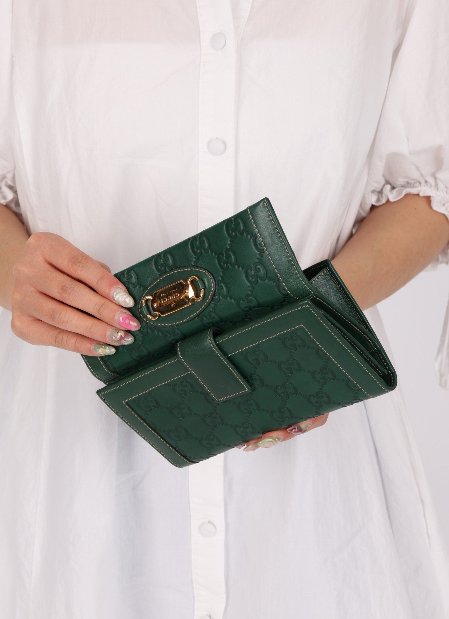 Gucci Green Leather Guccissima Long Wallet - FashioNica