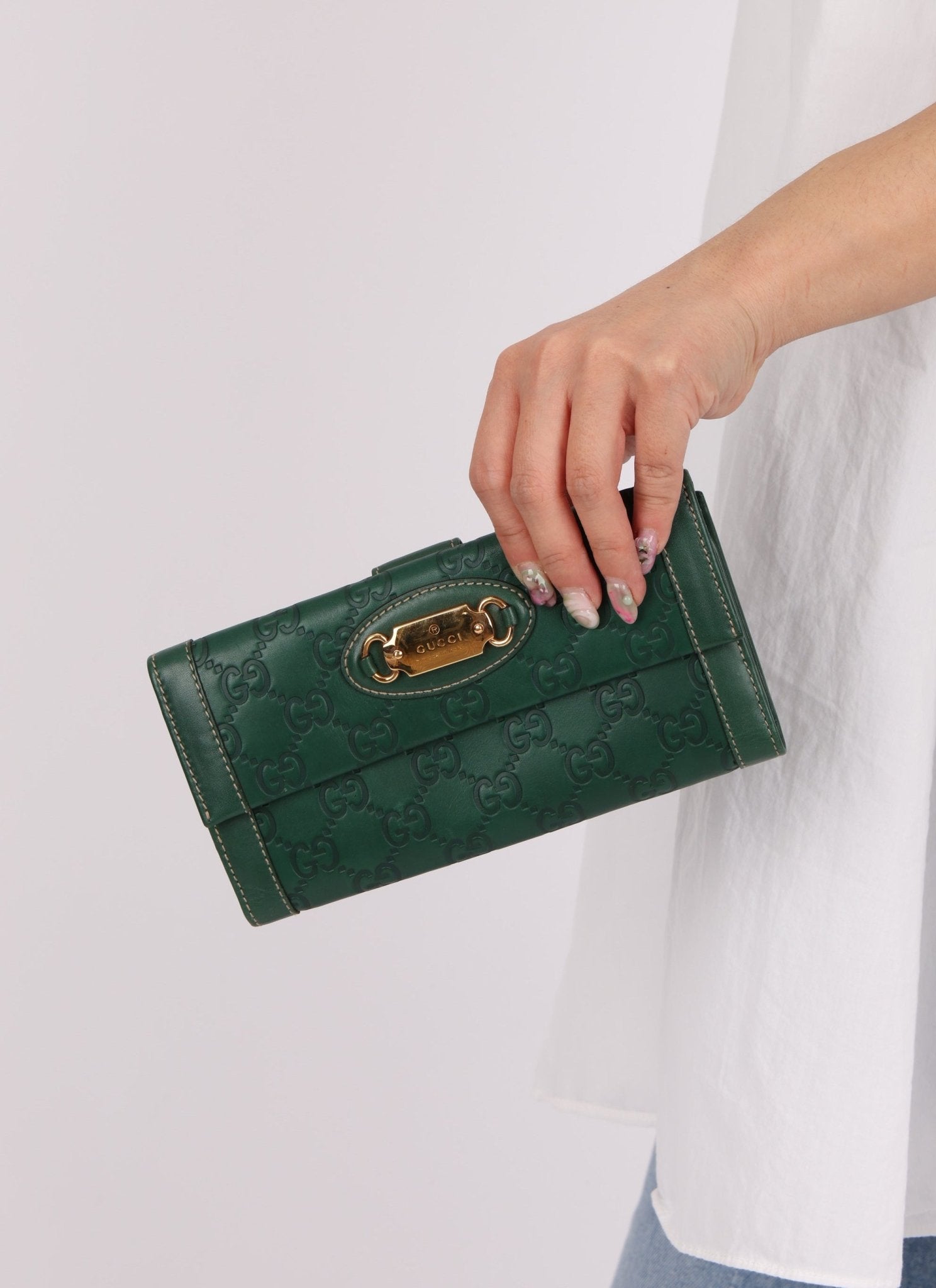 Gucci Green Leather Guccissima Long Wallet - FashioNica