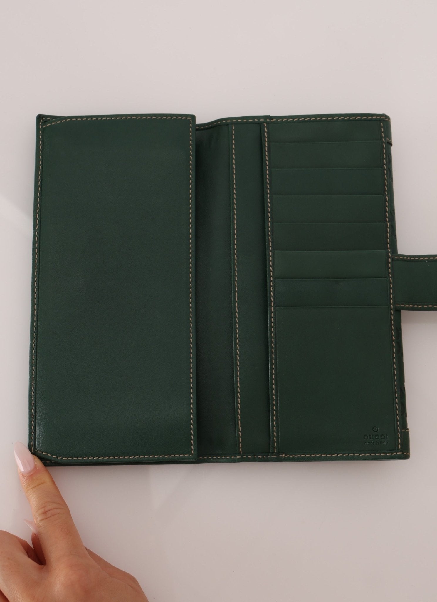 Gucci Green Leather Guccissima Long Wallet - FashioNica