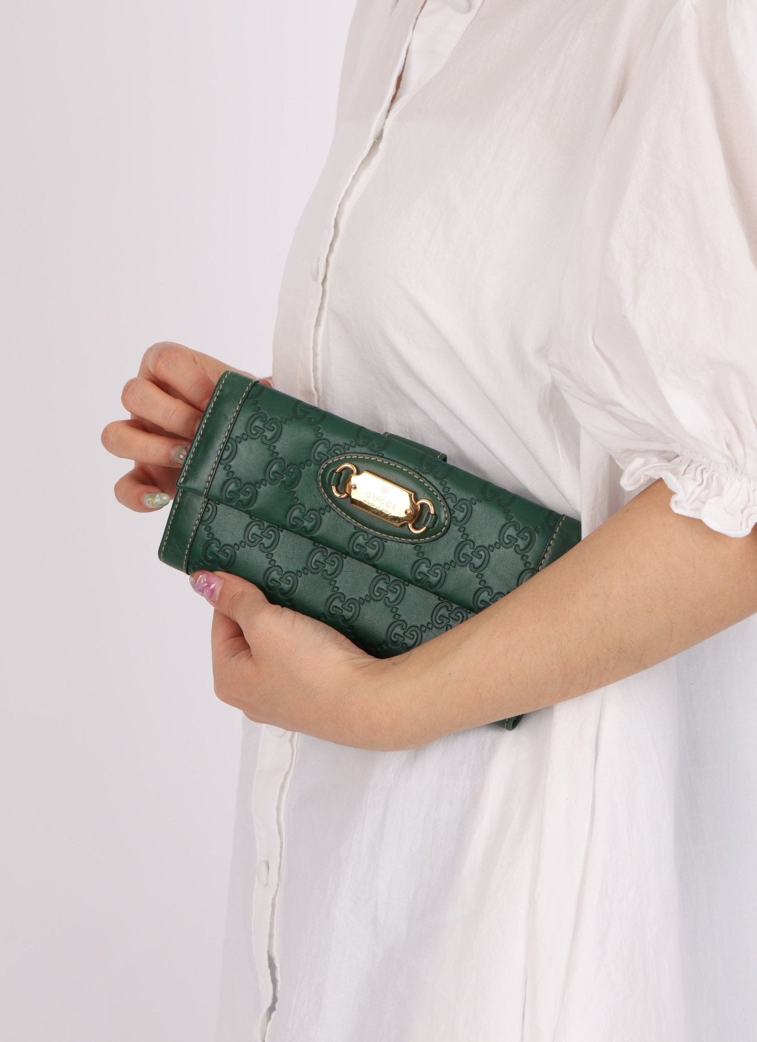 Gucci Green Leather Guccissima Long Wallet - FashioNica