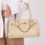 Gucci Leather Rosegold Horsebit Chain Ivory Handle Bag - FashioNica